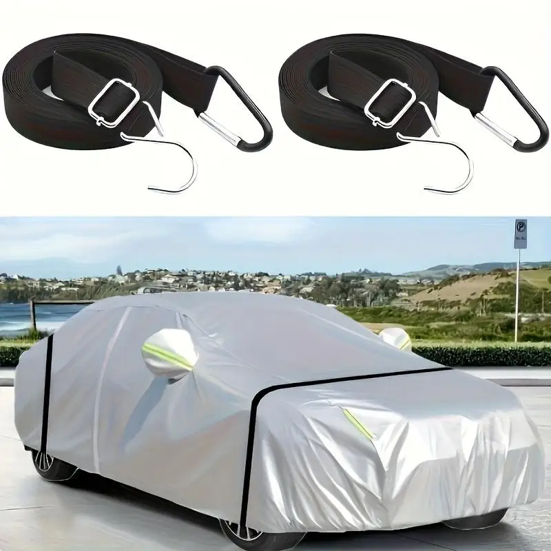 2 Pcs Heavy Duty Windproof Car Cover Straps Adjustable Sturdy Secure Fixing Ropes for Road Trip Outdoor Car Parking