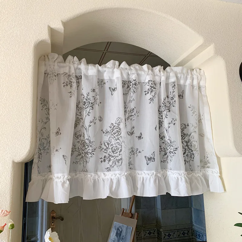 

French butterfly hollow gauze curtain translucent door curtain plants and flowers are suitable for curved windows