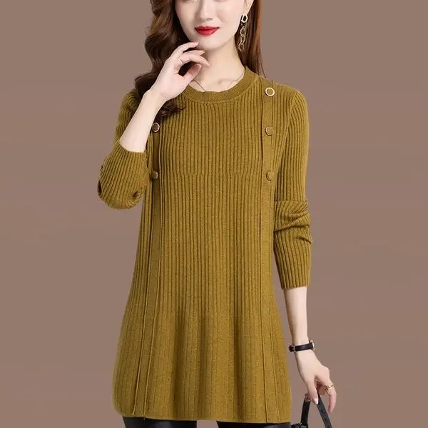 2024 Winter Turtleneck Knitted Dress Women Solid Long Sleeve Pullovers Robe Elegant Sweater Dresses Female Warm Loose Dress D37