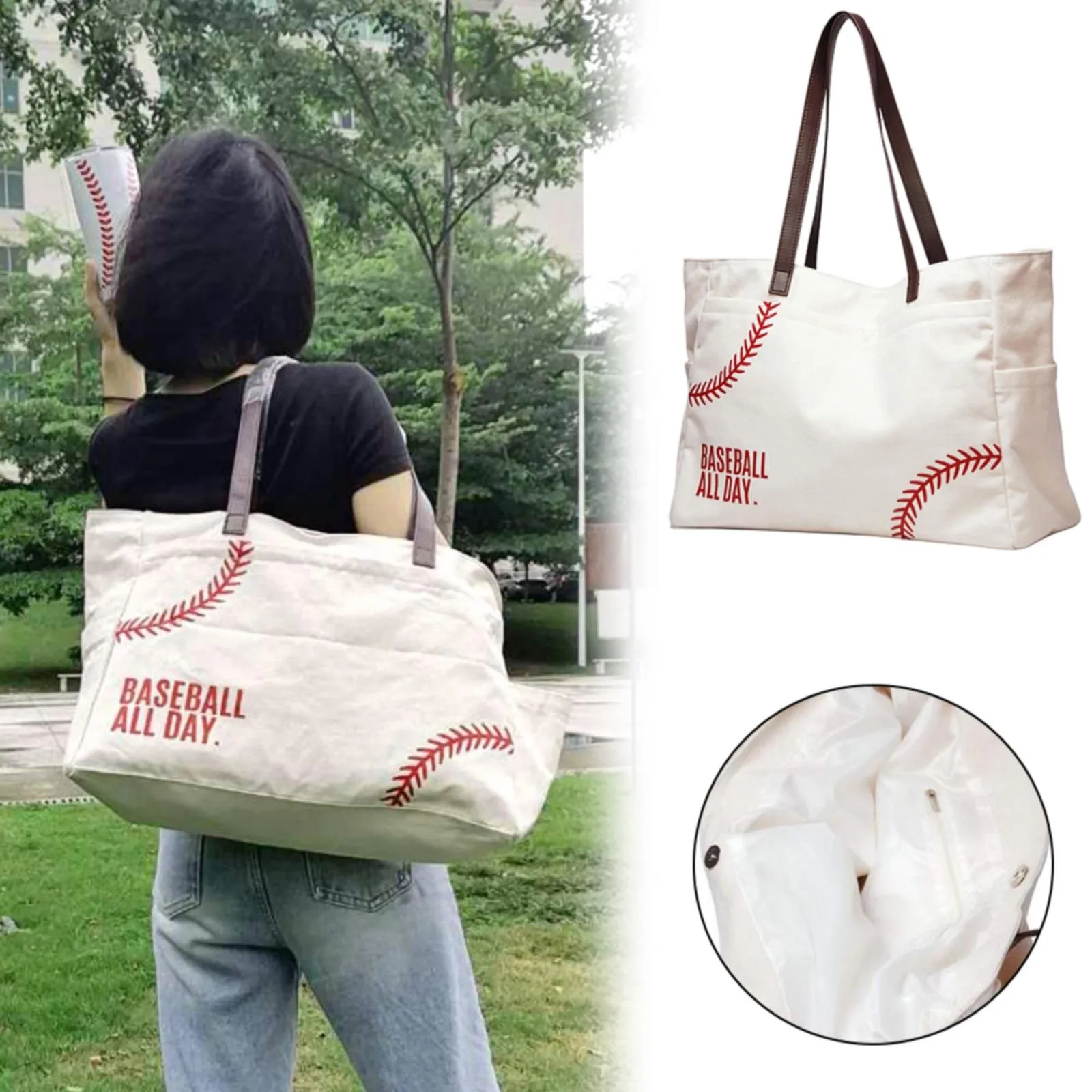 

Baseball Mom Tote Bag Women's Canvas Utility Wallet Tote Bag With Pocket Zip Tote Bag Quilted Leather Handbag Leather Handbag