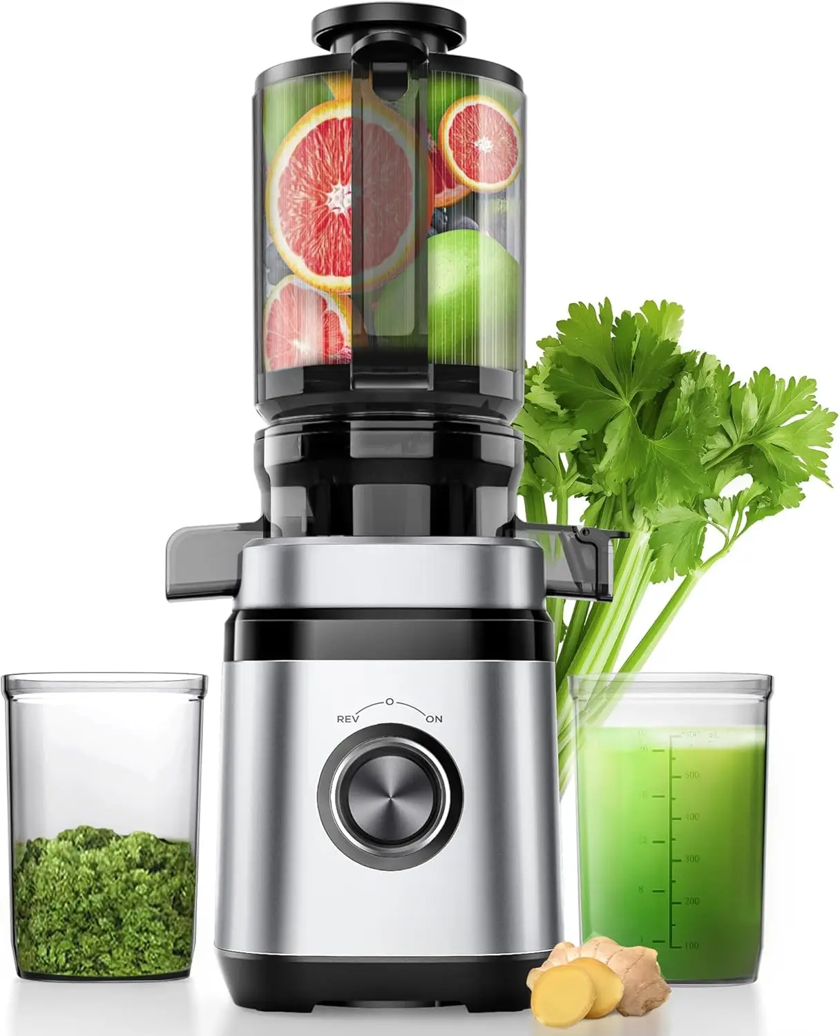 

Cold Press Juicer with Wide Feed Chute, Slow Masticating Juicer for Fruits & Vegetables, High Juice Yield, Easy to Clean