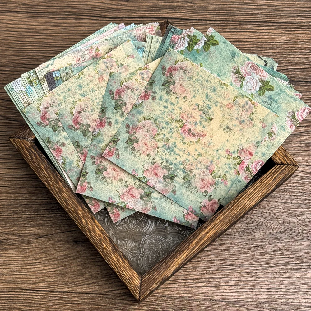 60 Sheet Shabby Flower Texture Craft Paper Junk Journal Ephemera Vintage Flower Small Backdrop Scrapbooking Material Paper Pack view 6