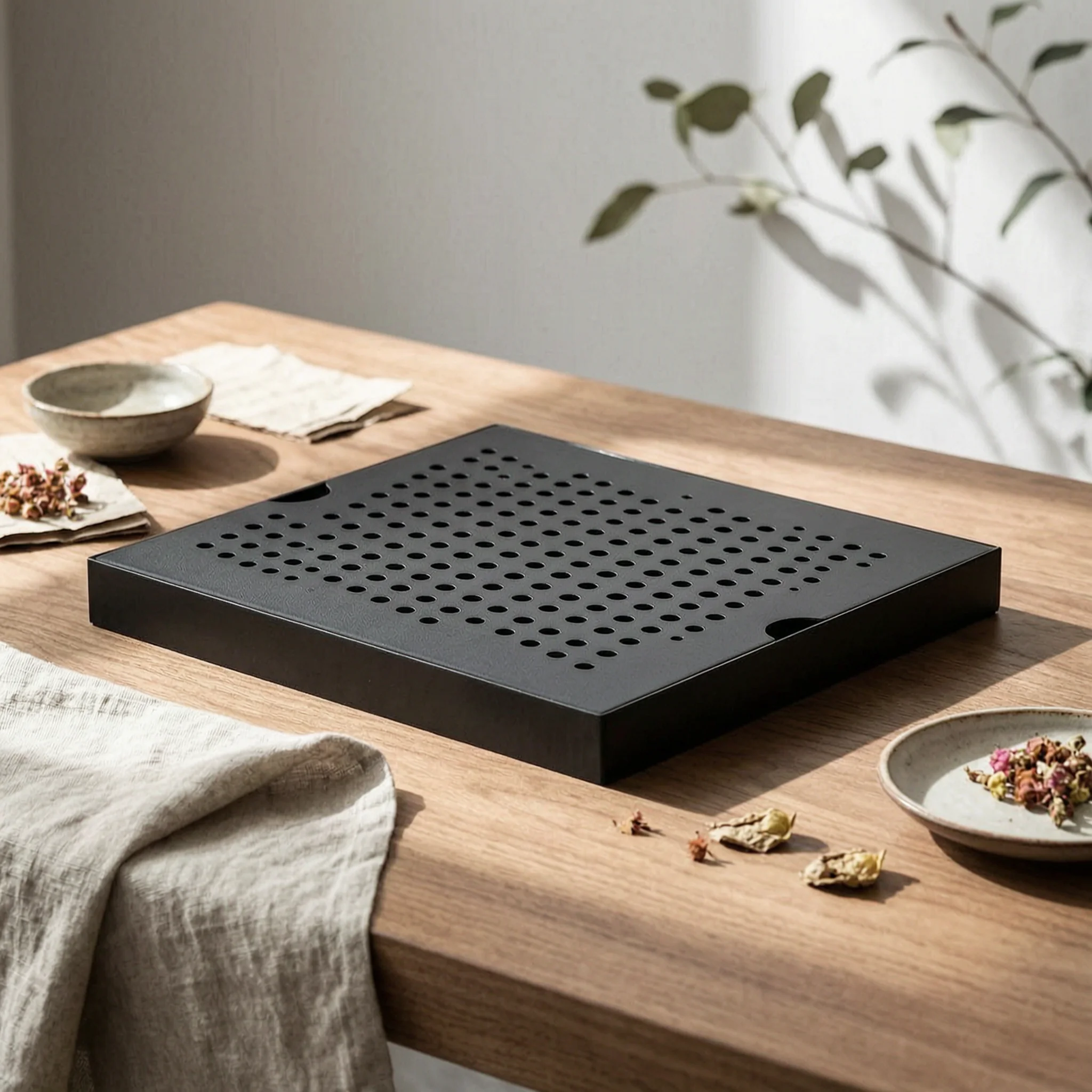 Stainless Steel Tray with Perforated Top Black Coated Tropfblech for Coffee Bar Counters Easy to Clean Workspace