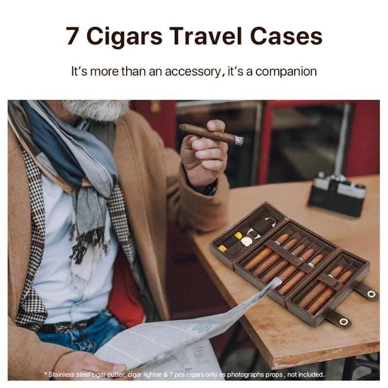 7 Cigars Travel Cases Cigar Box Double open leather storage box Genuine Leather Cow Multi Functional Retro Portable Humidor