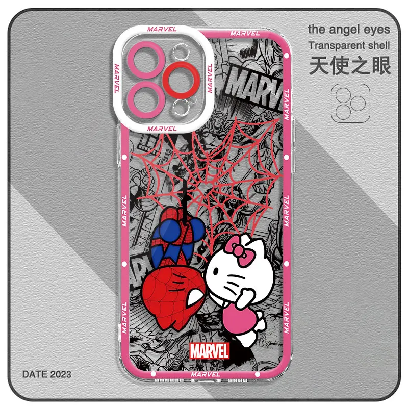 Case for iPhone 12 Pro SE XS Max 11 XR 13 Mini 14 Pro Max 7 8 15 Plus Spider Man Cute Hello Kitty Transparent Soft TPU Cover