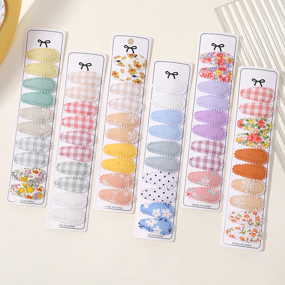 20Pcs Baby Girls Mini Print Flower Cotton Hair Clips Set Hairpin Kids Fabric Plaid BB Hairgripes Sweet Headwear Hair Accessories