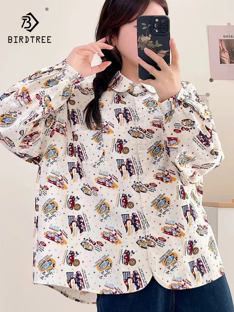 

Новинка 2025, осенняя хлопковая рубашка с длинным рукавом, женская свободная блузка с отложным воротником и принтом Mori Girl в стиле ретро в японском стиле INS T5O677CC