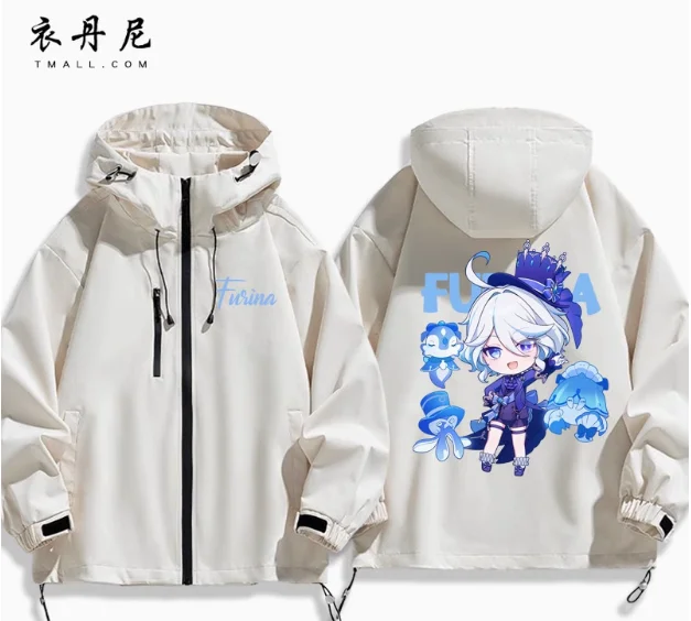 Anime Genshin Impact Focalors chaquetas con capucha al aire libre Cosplay Otoño Invierno estudiante hombres mujeres abrigo chaqueta Tops