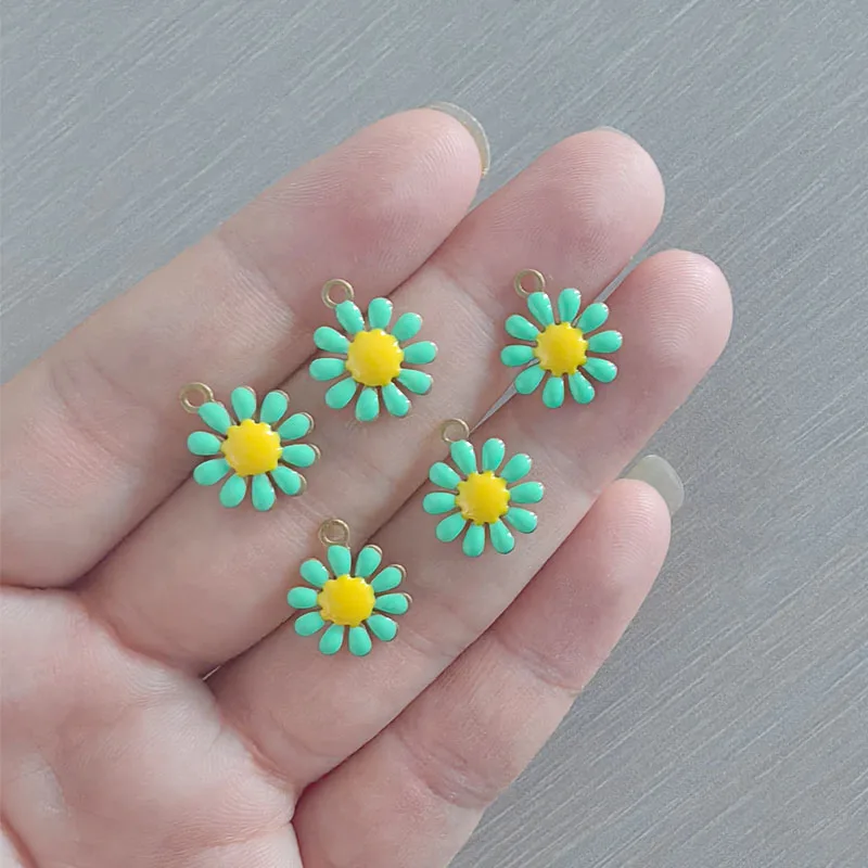 10 Stück Kupfer-Charms mit beidseitiger Emaille-Blumenverzierung, Öltropfen-Design, kleine Anhänger für Ohrringe, Halsketten, Armbänder, DIY-Schmuckdekoration – Detail 9