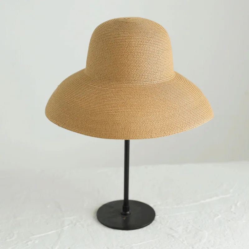 

Summer Hepburn Style Vintage Design Big Eaves Straw Hat Women Girls Solid Color Beach Holiday Big Sun Gorra