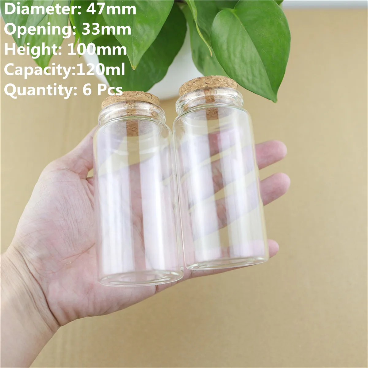 

6 Pieces 47*100mm 120ml Cork Glass Bottle Stopper Test tube Spicy Storage Jar Bottle Containers candy Glass Jars Vials DIY Craft