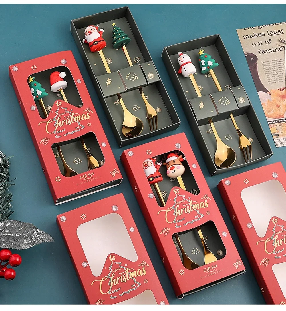 Christmas Spoon Fork Set Cartoon Santa Claus Snowman Xmas Tree Tableware Merry Christmas Party Favors Happy New Year 2025