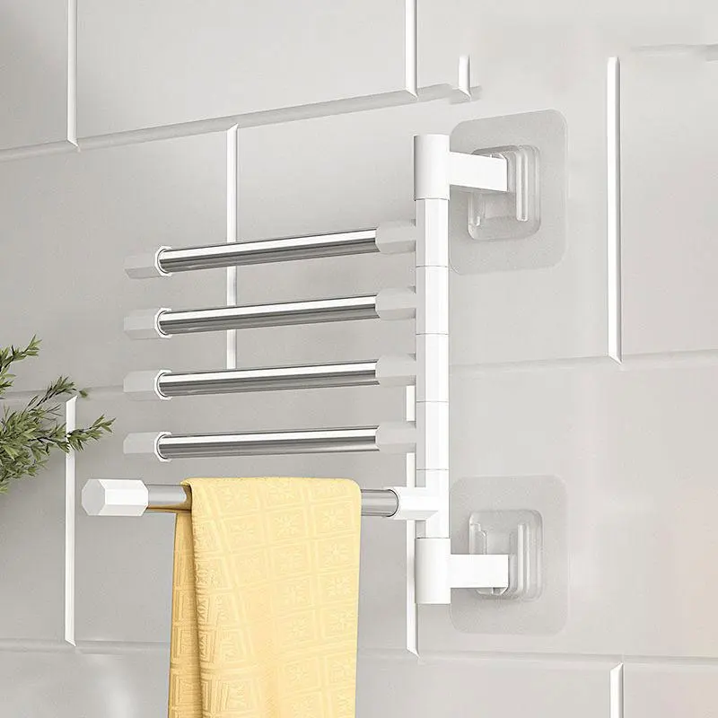 Rotating Towels Holder Hanger without Drilling Punch-free Aluminum Rack Bathroom Accessories Multi-arms Shelf for Cloth Storage