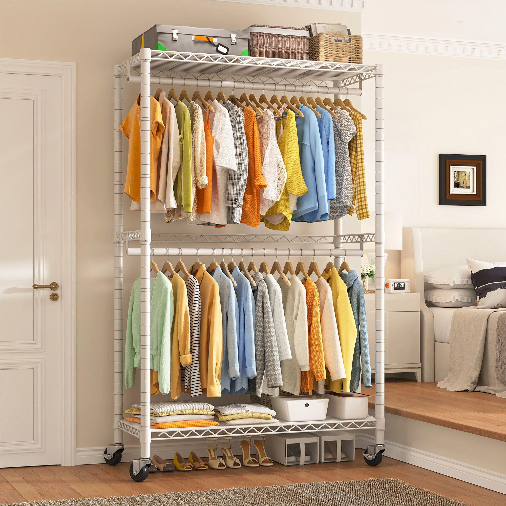 EnHomee Heavy Duty Portable Closet with Wheels  Rolling Garment Rack & Shelves for Bedroom Clothes Storage