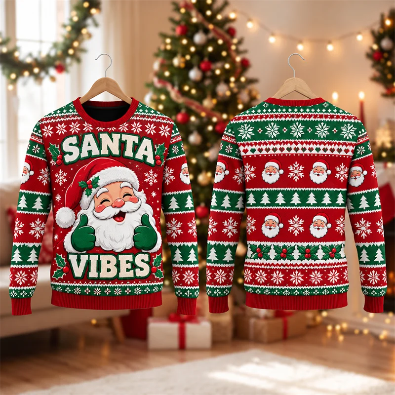 Christmas Gift For Men Women Funny Santa Sweater 3D Print Ugly Xmas Jumper Holiday Party Outfit Winter Pullover Sweatshirt Tops