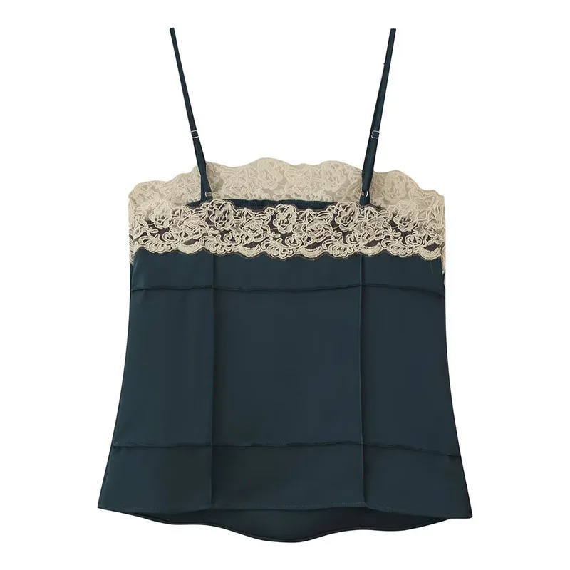 NINE ZAR Women's Lace Decorative Bralette Style Crop Top Casual Vest 2678250 H-Shape Vest U-Neck Short Length Other Material