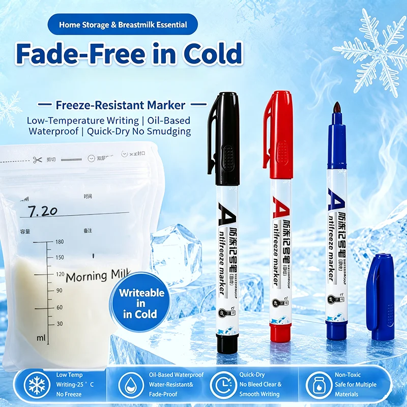 3Pcs Freezer-Proof Marker Pen – Low Temperature Resistant to -25°C, Waterproof for Breast Milk Storage, Fridge Organization, Lab
