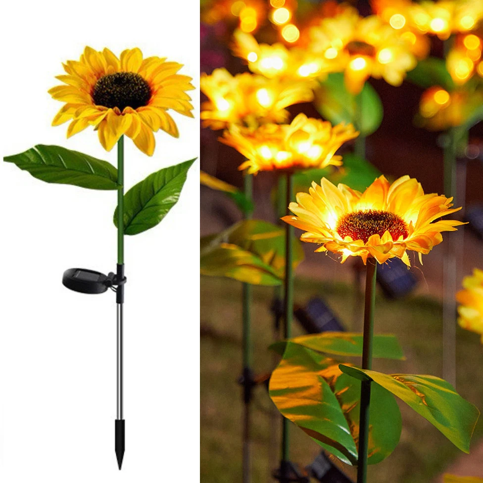 LED Simulation Butterfly Sunflower Outdoor Solar Light Garden Summer Landscape Lighting Camping Wedding Party Decor Lawn Lamp