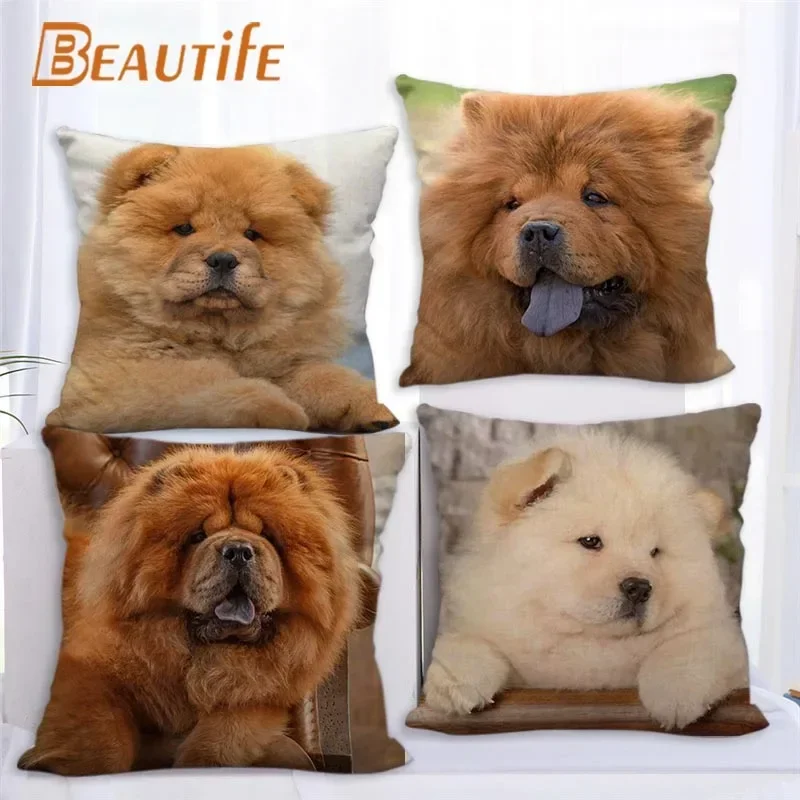 Custom Chow Chow Dog Pillowcase Cartoon Girl Wedding Decorative Cotton Linen Pillow Case For Home Pillow Cover 45X45cm One Side