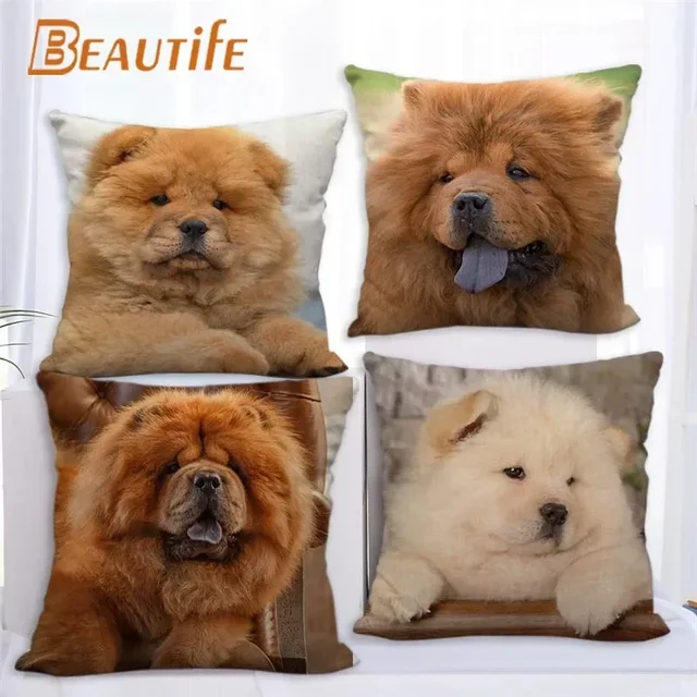 Niestandardowa poszewka na poduszkę Chow Chow Dog Cartoon Girl Ślubna dekoracyjna bawełniana lniana poszewka na poduszkę do domu 45X45cm z jednej strony