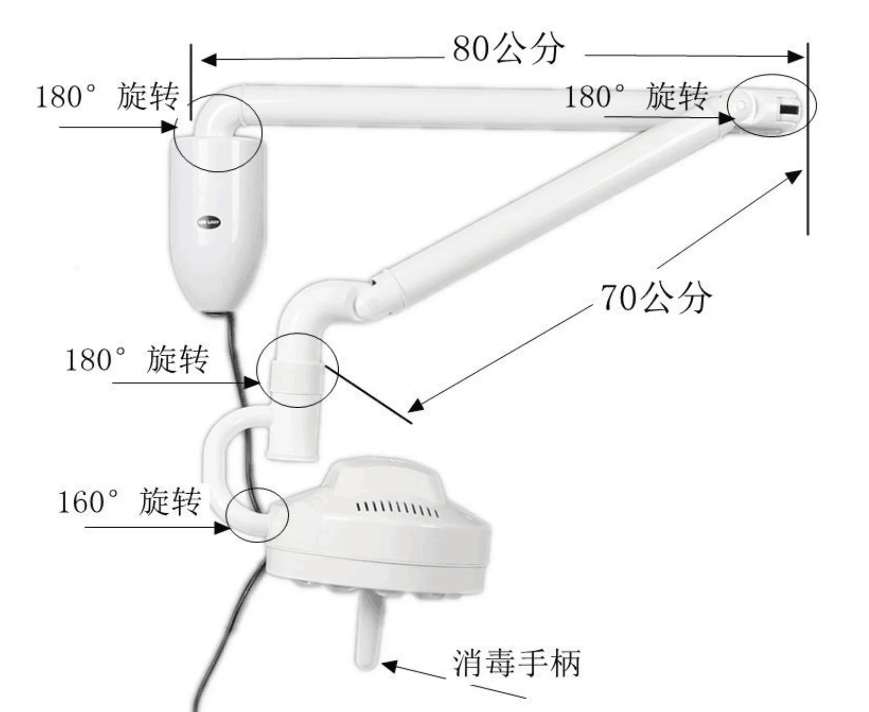 MT MEDICAL Wall-Mounted LED Surgical Exam Light Shadowless Lamp With Operating Light Arm