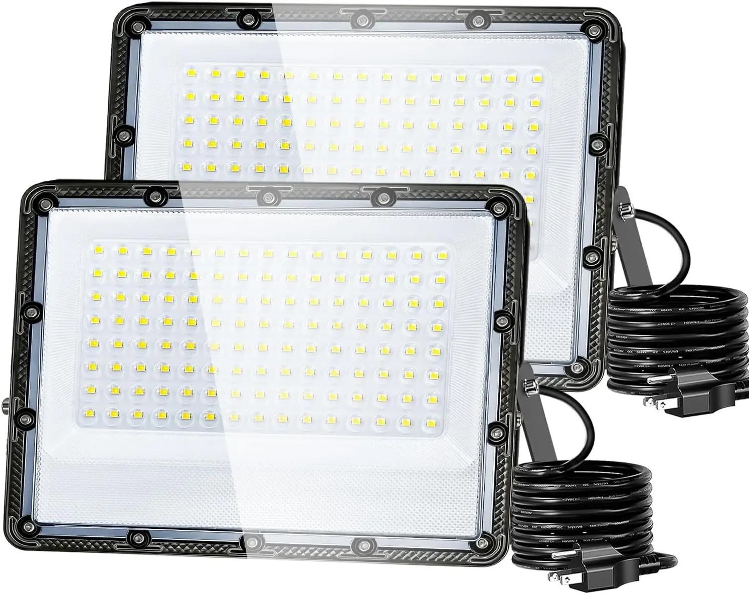 150W200W300W Flood Lights Outdoor, Bright LED Work Light with Plug,  IP65 Waterproof Security Floodlight for Yard Garage 2 Pack