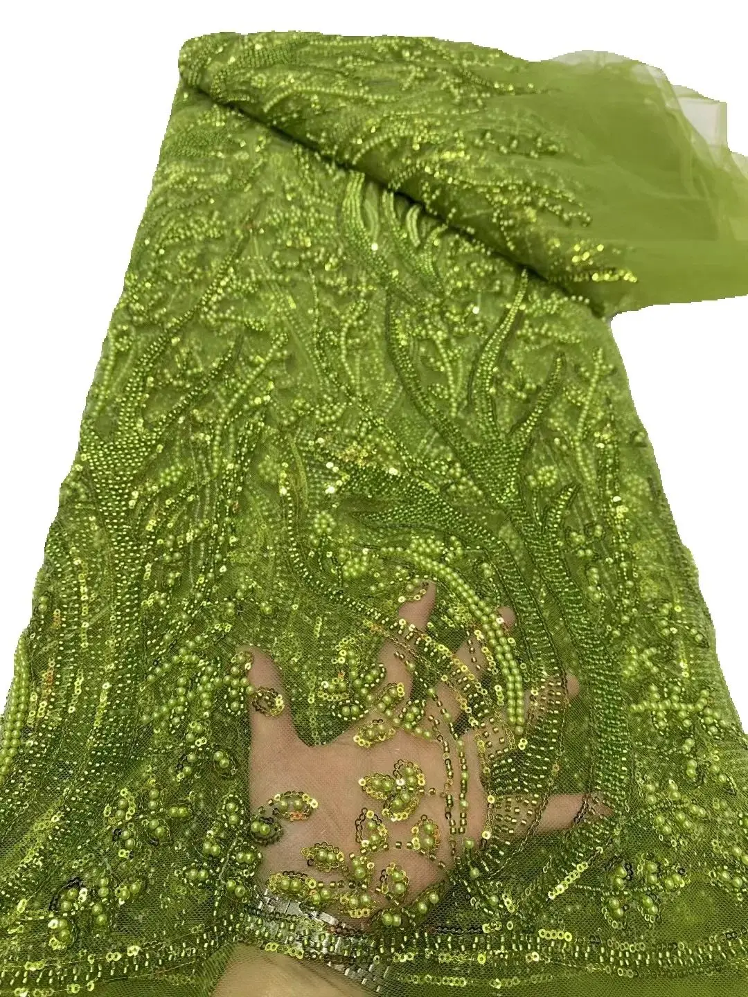 

Mesh African Sequin Lace Fabric,Design Fabrics By The Meters,High Quality,Tulle,Beaded,Wedding Dresses,Embroidery,5 Yards