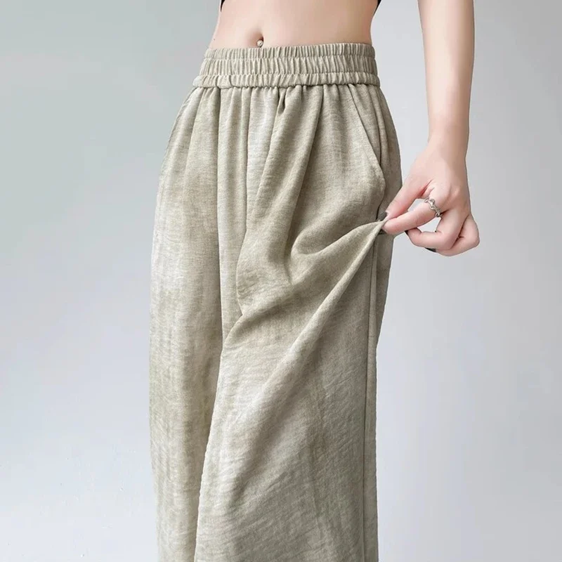 2025 femmes décontracté concepteur lâche jambe large pantalon filles cravate colorant empilé jambe droite pantalons femme rose noir abricot Baggy pantalon