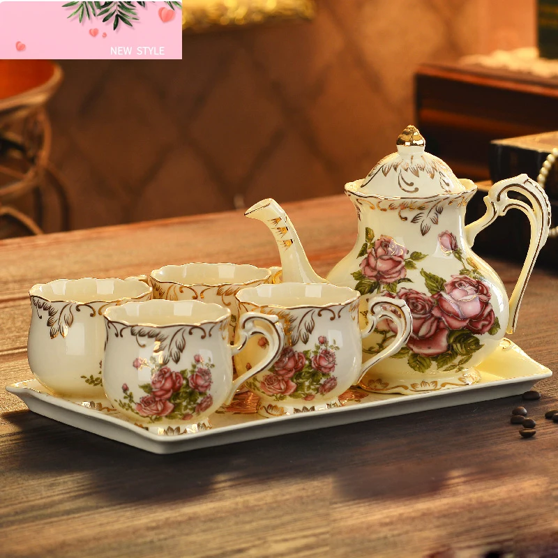 

Кофейная посуда, фарфоровый кофейник, набор чашек, лоток, европейский керамический чайник, набор кружек, посуда для напитков, послеобеденный чай, вечеринка, отель, кофейник, чашка