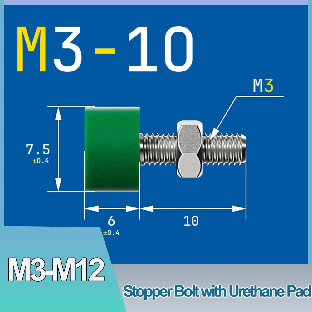 2Pcs Adjustable PU Buffer Stop Bolt Urethane Tip Rubber Coated Anti‑Collision Position Limit Screw
