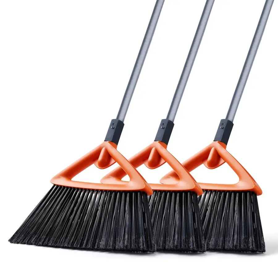 

Pack Heavy Duty Outdoor Broom with Long Handle for Patio,Lobby,Garden,Kitchen,Deck,Yard,Sweeping Commercial Grade Angle Broom wi
