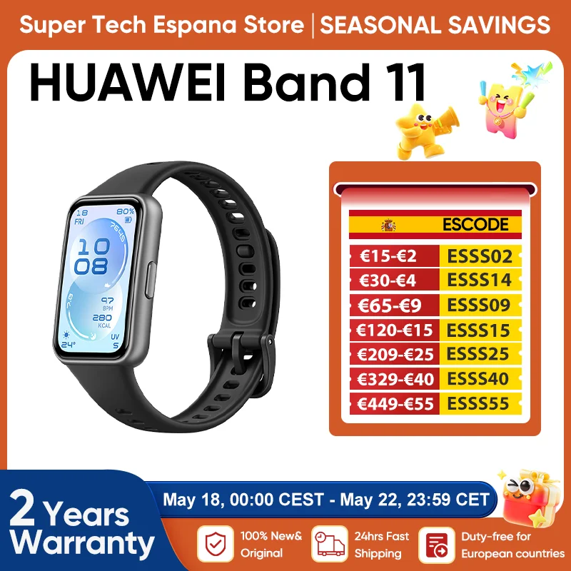 Reloj inteligente Huawei Band 11 AMOLED de 1,62 pulgadas 5ATM Frecuencia cardíaca SpO₂ Bluetooth 6.0 Android e iOS