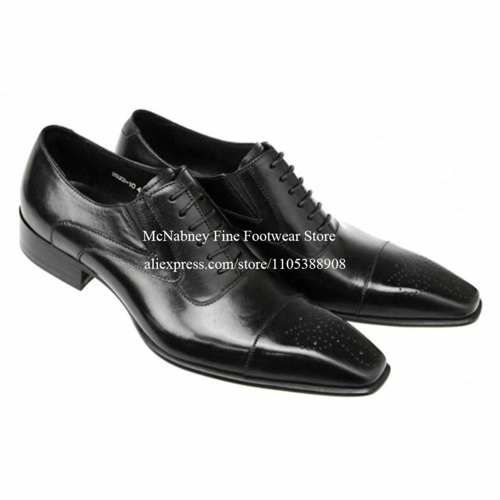Luxury Leather Cap Toe Brogue Oxfords Men Formal Shoes Texture Alpha Male Lace up Business Wedding Office Dress Shoes Plus Size