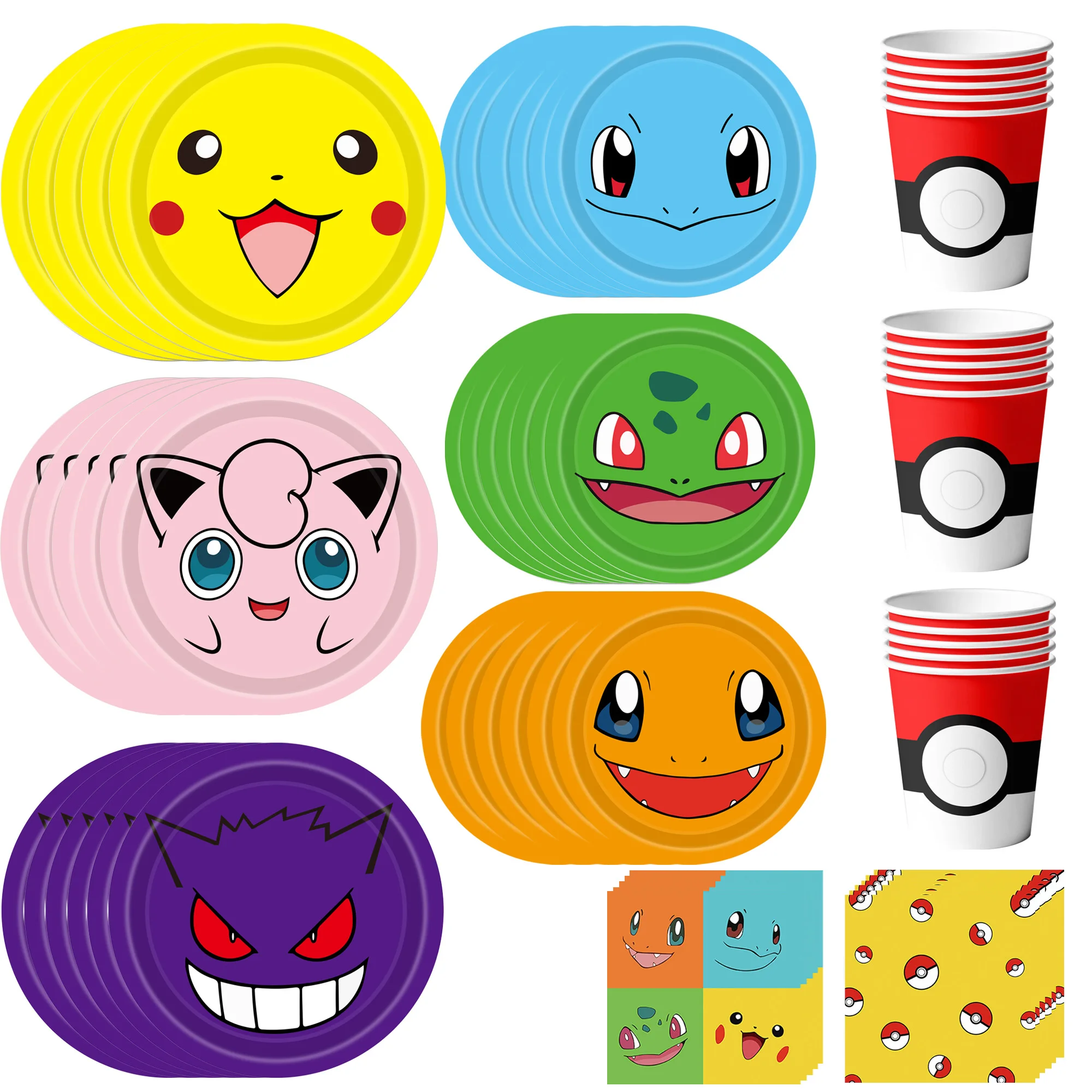 120-teiliges Pokemon Geburtstags-Party-Geschirr - Pokemon Teller, Servietten, Becher usw. Pokemon Geburtstagsdekoration für Pokemon-Party-Zubehör