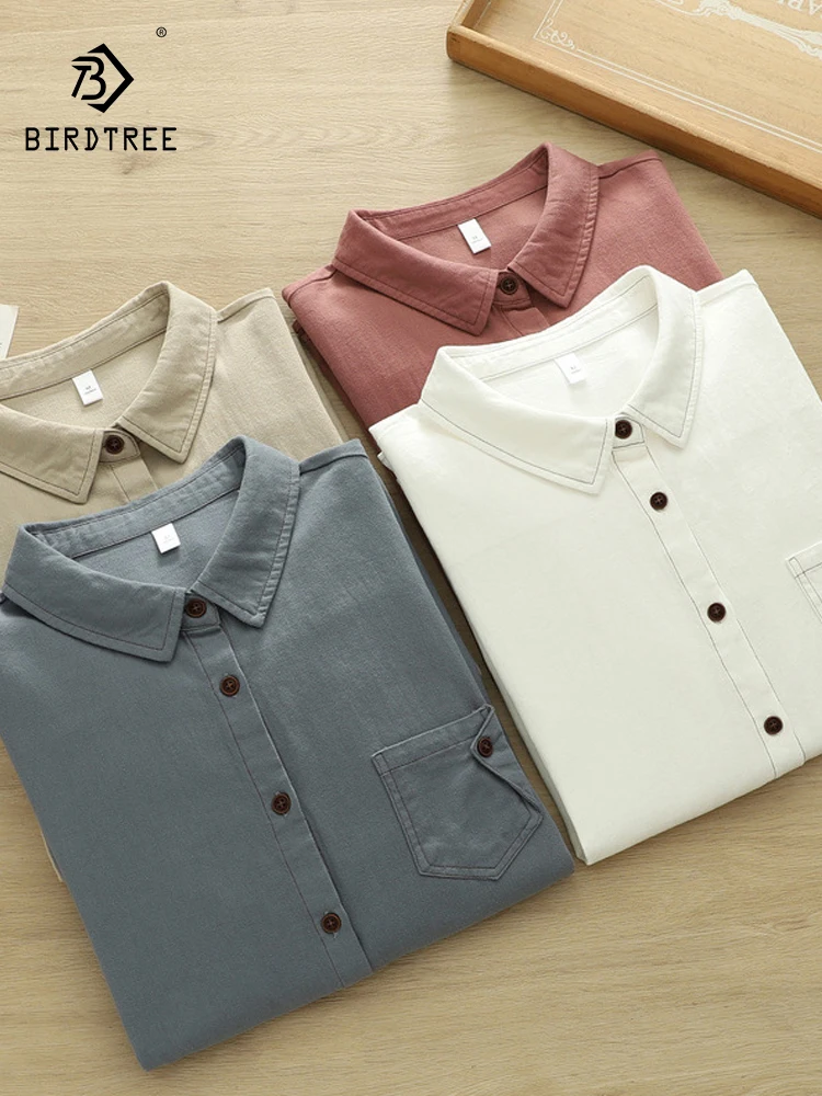 قميص جديد بأكمام طويلة من القطن لخريف 2025 ، جيب غير منتظم للنساء بطية صدر السترة ، بلوزة فضفاضة غير رسمية على الموضة لفتاة موري T59851CC #1