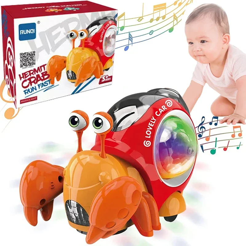 Children Electronic Toy Crawling Crab Walking Dancing Pets Robo Hermit Crab Snail Glowing with Music Light Baby Toddler Toy Gift