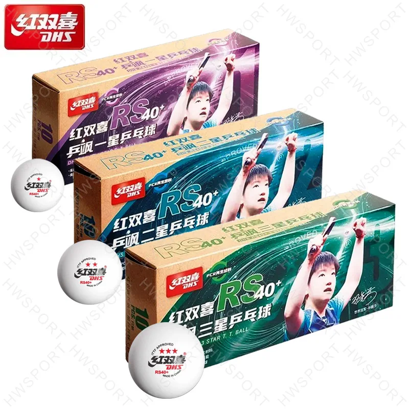 كرات تنس الطاولة DHS RS40 + العلامة التجارية الجديدة المعتمدة من ITTF كرات بينغ بونغ PCR البلاستيك تكنولوجيا منخفضة الكربون