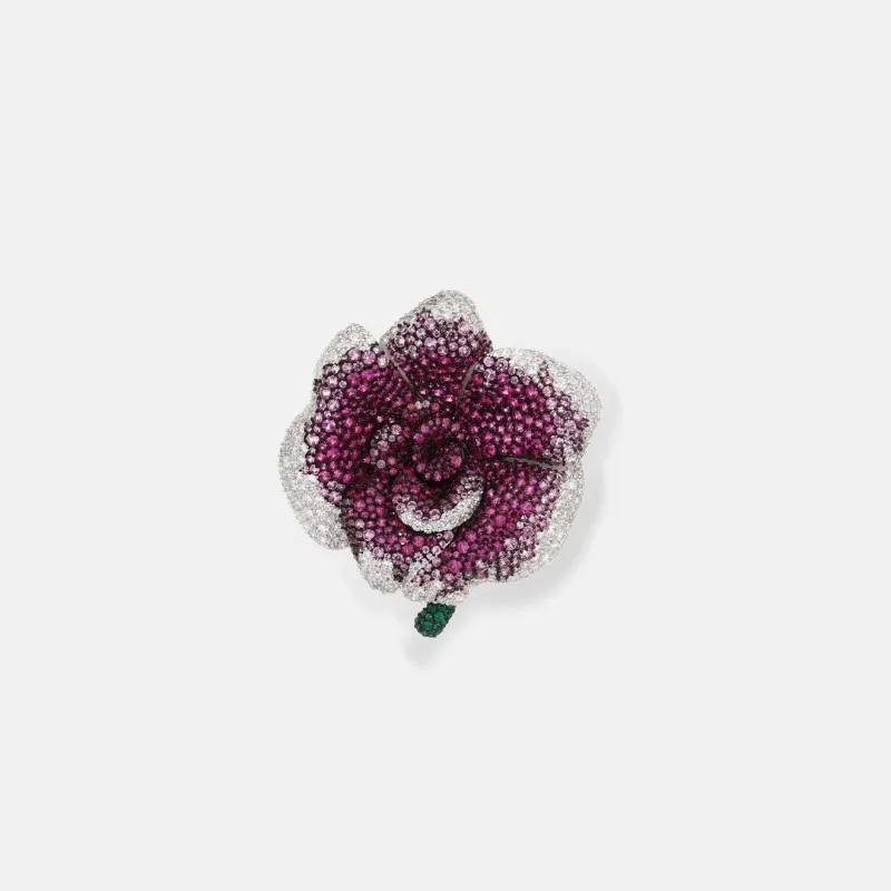 ZOCA Large Big Flower Brooch & Pendant Double Use 925 Sterling Silver With Cubic Zircon Red Color Fine Women Jewelry