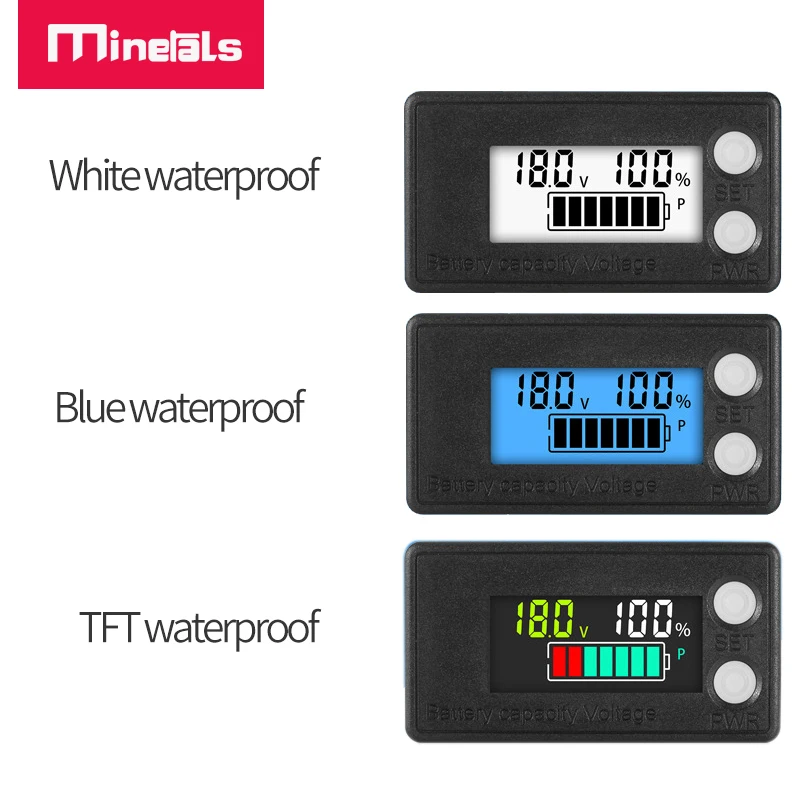 LCD Battery Meter Waterproof IPX7 DC 8V-100V Battery Display Screen 12V 48V 60V 72V White Blue TFT Voltage Display Indicator