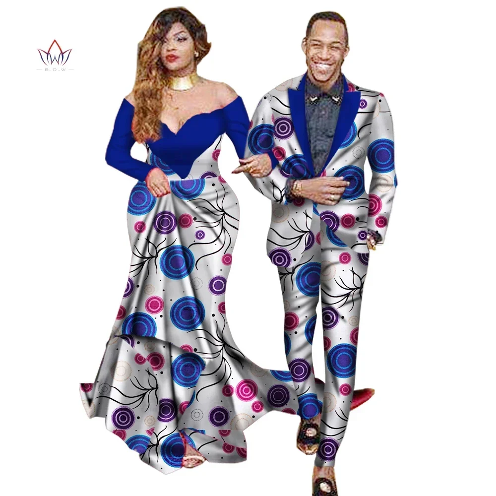 African Sweet Lovers Matching Couples Clothes Gift Valentine\' Day Long Sleeve Women Maxi Dresses and Mens Jacket Suits WYQ40