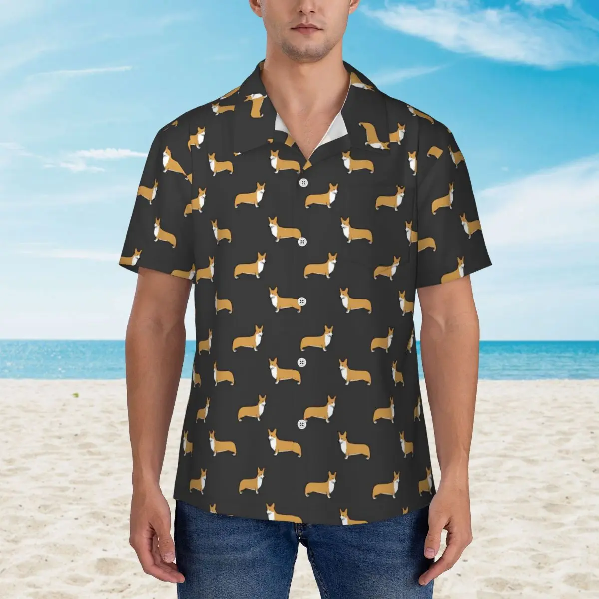 

Fun Dog Print Hawaii Shirt Men Vacation Animal Casual Shirts Short Sleeves Korean Fashion Custom Trendy Oversized Blouses