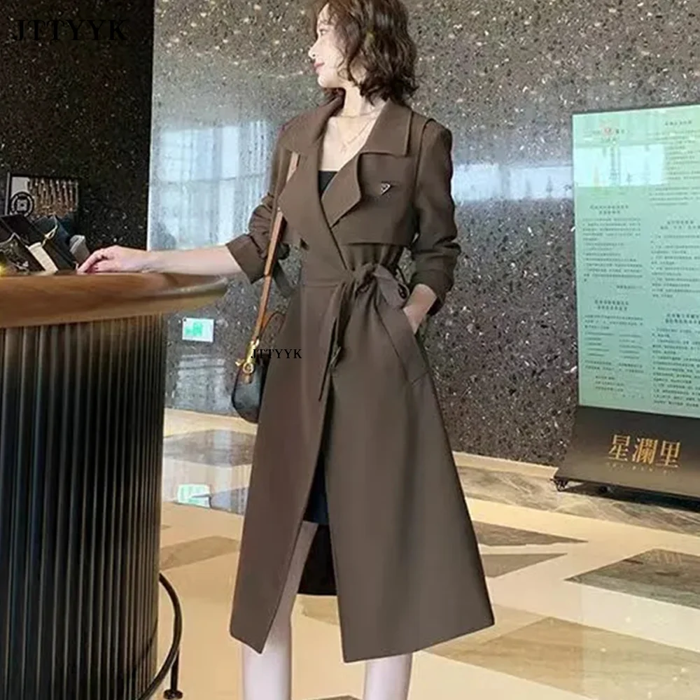 

British Style Mid-Length Trench Coat for Women 2023 Autumn Winter New Casual Women's Fashion Double Breasted Windbreaker Jacket