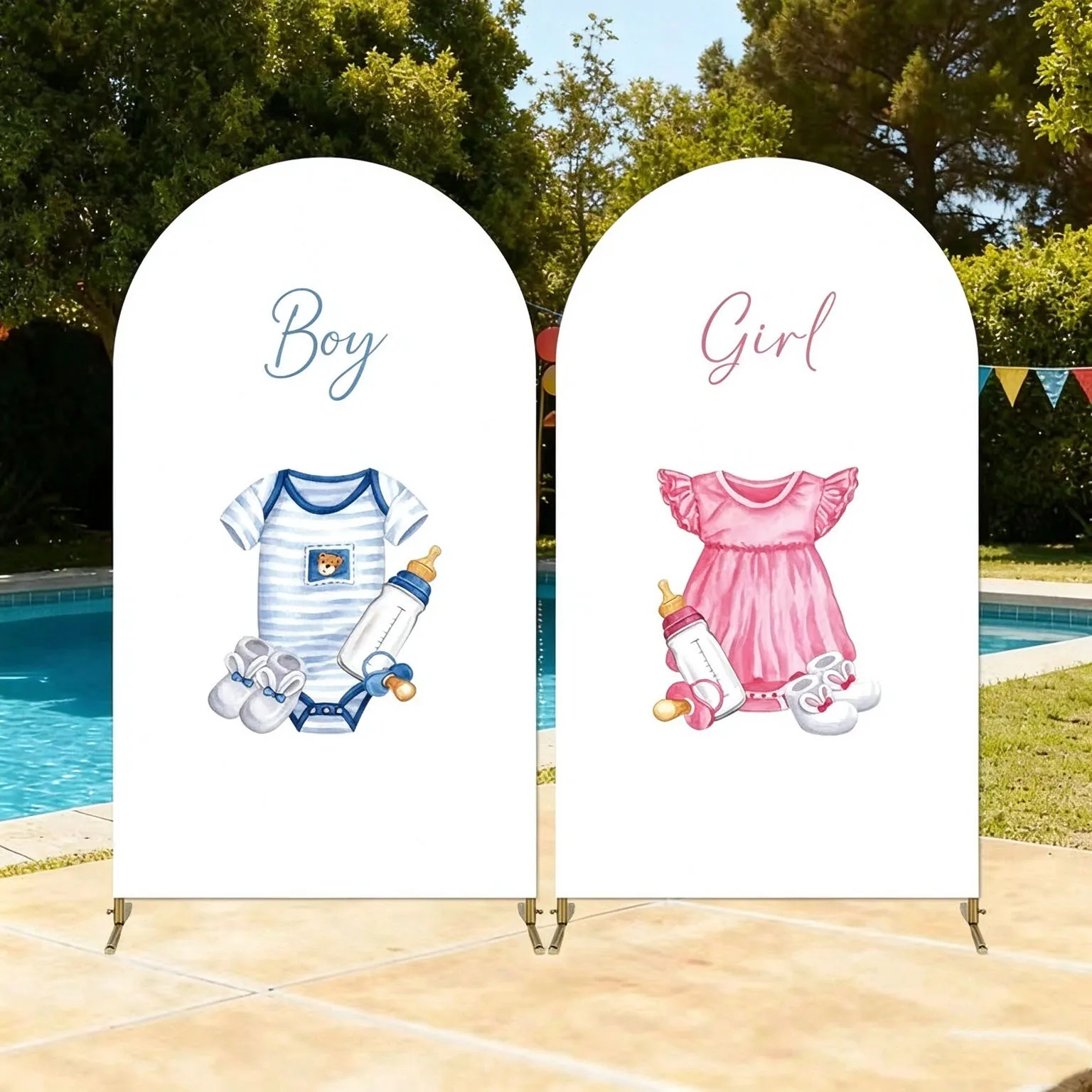 Custom 2-Side Boy or Girl Baby Shower Arch Backdrop Cover Clothes Print Gender Reveal Birthday Party Decor Backdrop Photo