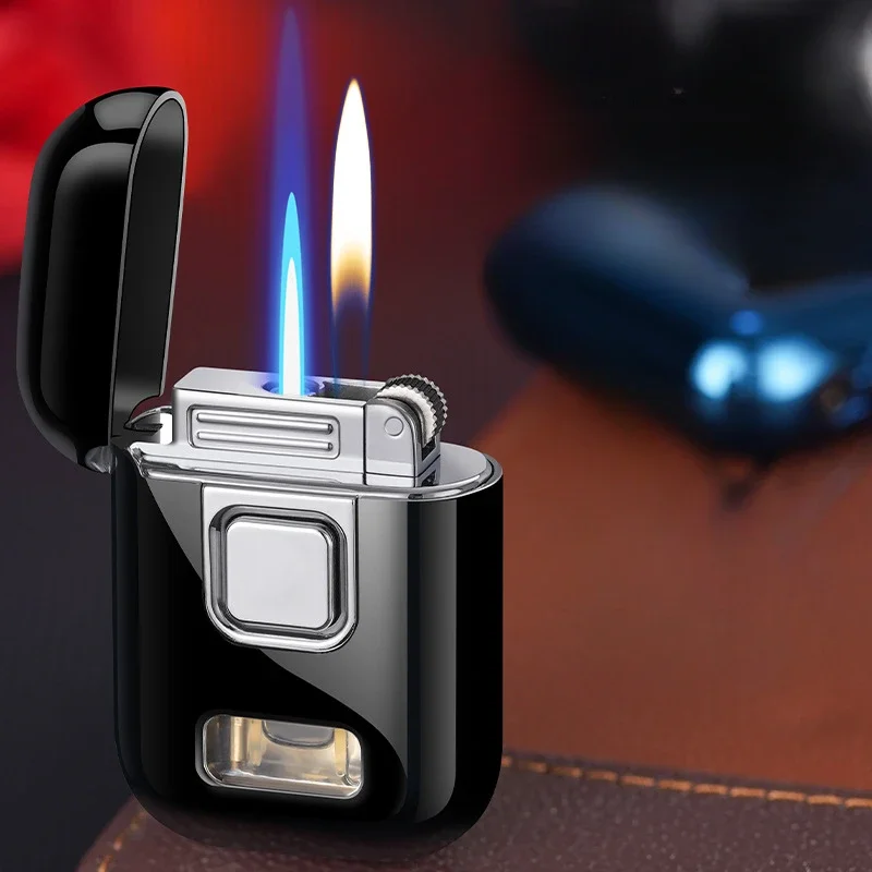 Sleek and Compact Grinding Wheel Gas Lighter Jet Torch Two Flames Unusual Lighter Men\'s Smoking Accessories Gadget