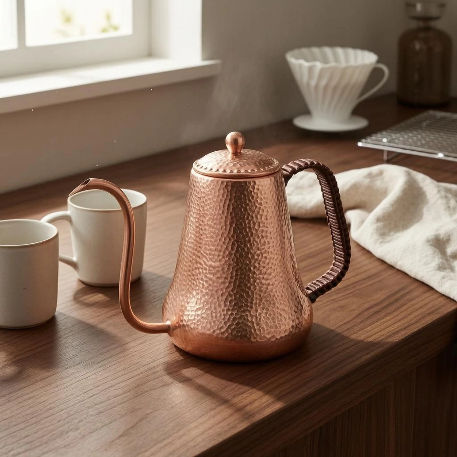 Imagen 5: Cafetera de Cobre con Boquilla Larga Tipo Cuello de Cisne, Base Acampanada, Resistente, Utensilios de Cocina