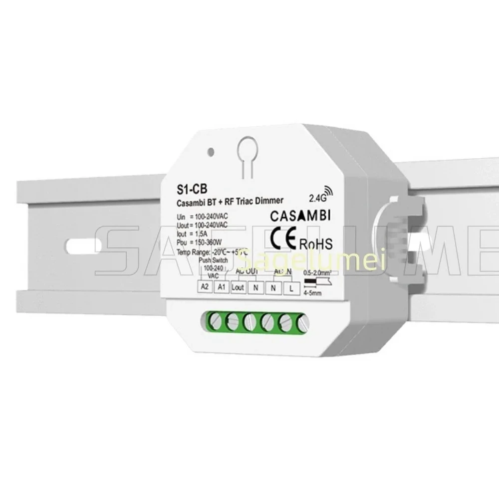 

S1-CB SKYDANCE NEW 1 channel Casambi Bluetooth + RF Triac Dimmer 100-240VAC 1CH*1.5Adim and switch single color dimmer LED lamps