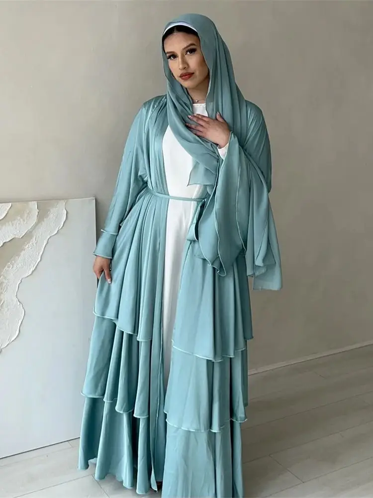 Kimono Abaya cetim Ramadan para mulheres, vestido muçulmano muçulmano modesto, roupas de oração, veste feminina, Dubai, Turquia