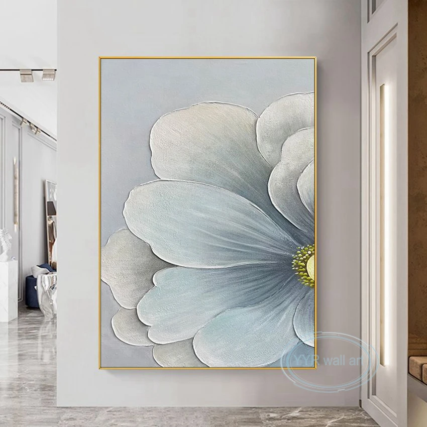 Abstract Peony Bloom Wall Art Decor Poster Handmade Canvas Oil Painting Texture Acrylic Mural for Living Room Bedroom Restaurant