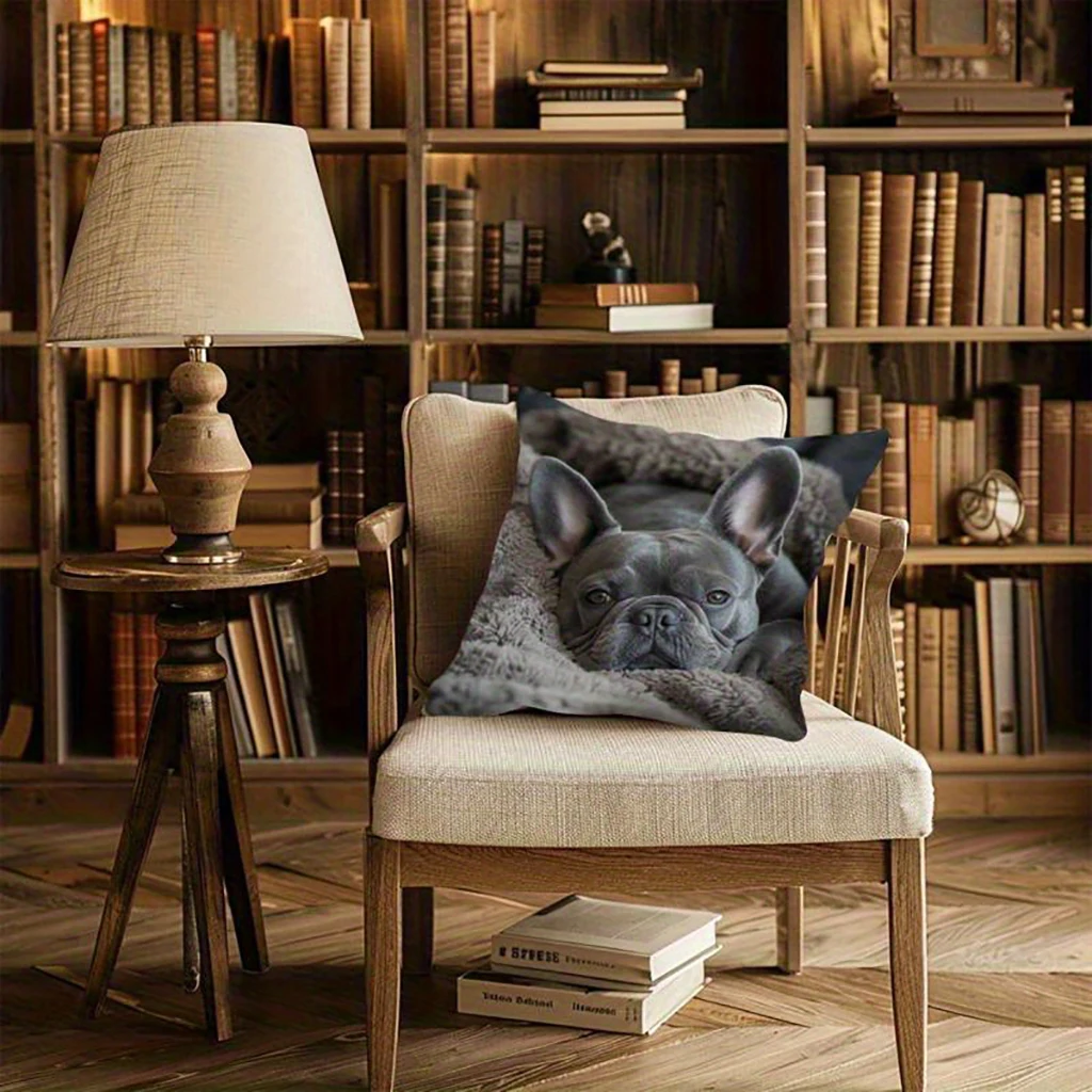 1PC Throw Pillow Cover,French Bulldog Gray Print,Pet Lover Cute Style,For Sofa Bedroom Couch Home Decor