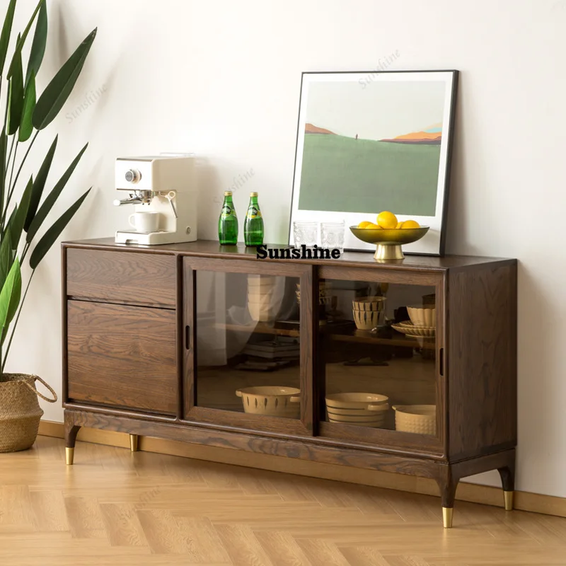 

Modern Minimalist Walnut Sideboard Dining Room Wall-Mounted Storage Cabinet Solid Wood Entryway Decor Home Furniture - FYSD